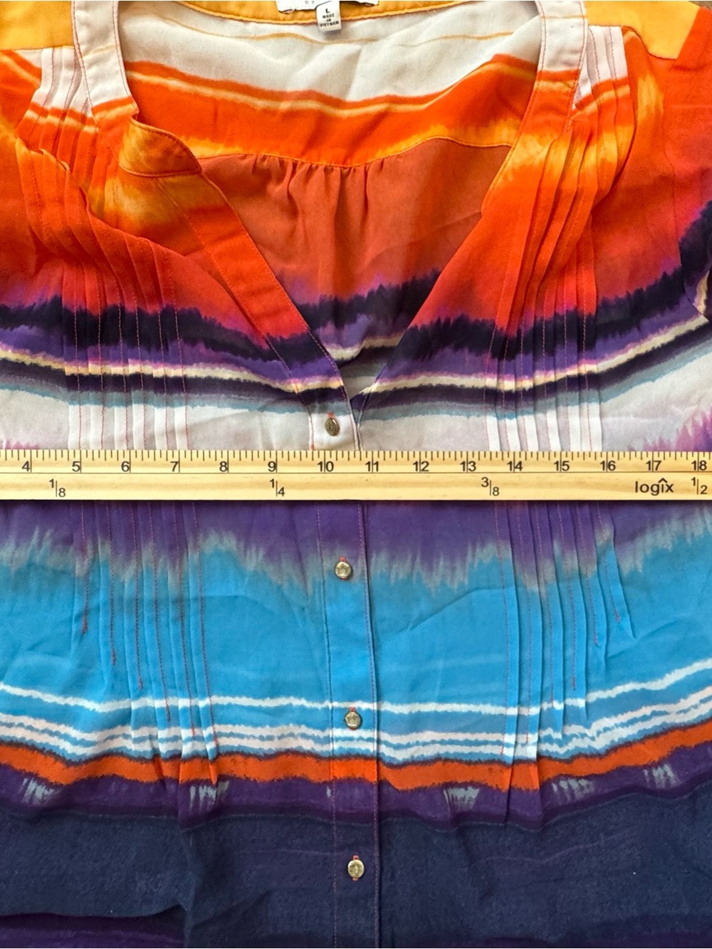 Chaus Multicolor Striped Button-Front Tunic - Orange, Blue, Purple, Black - Picture 5 of 5